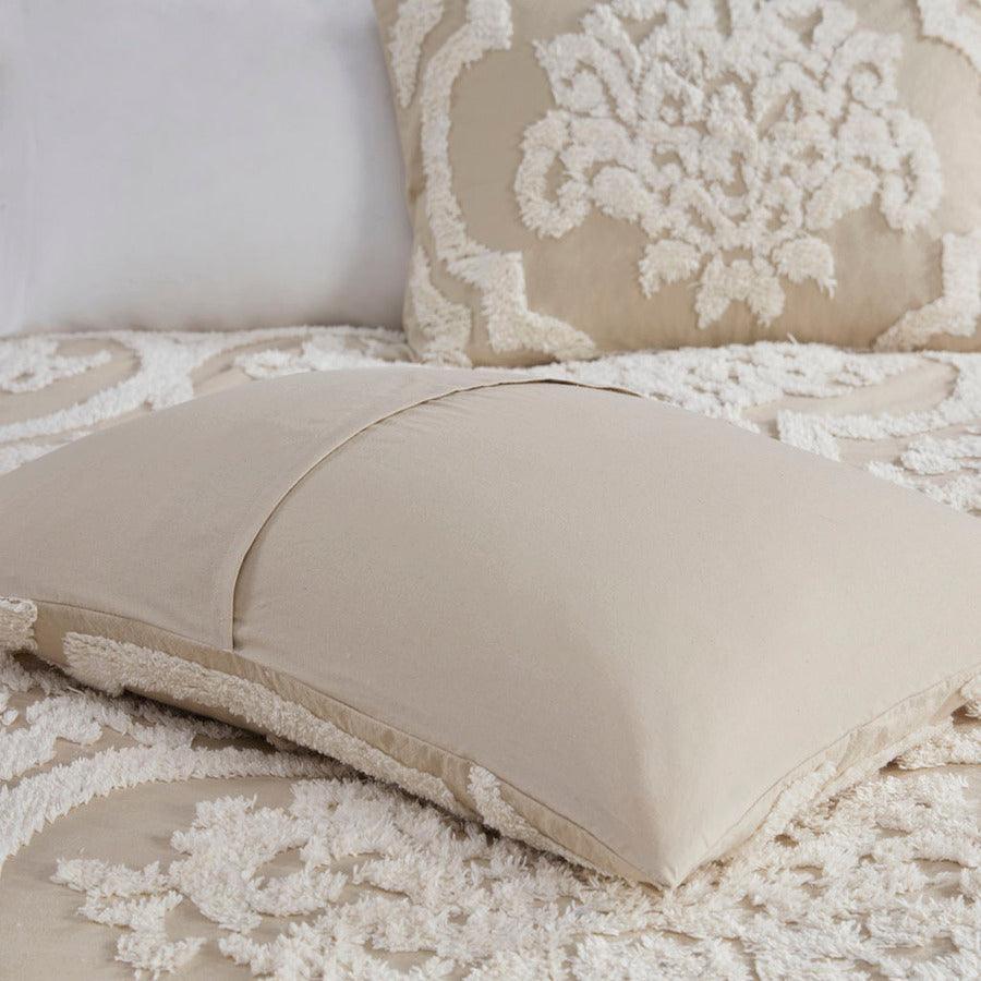 Olliix.com Comforters & Blankets - Viola 3 Piece Tufted Cotton Chenille Damask Comforter Set Taupe King/Cal King