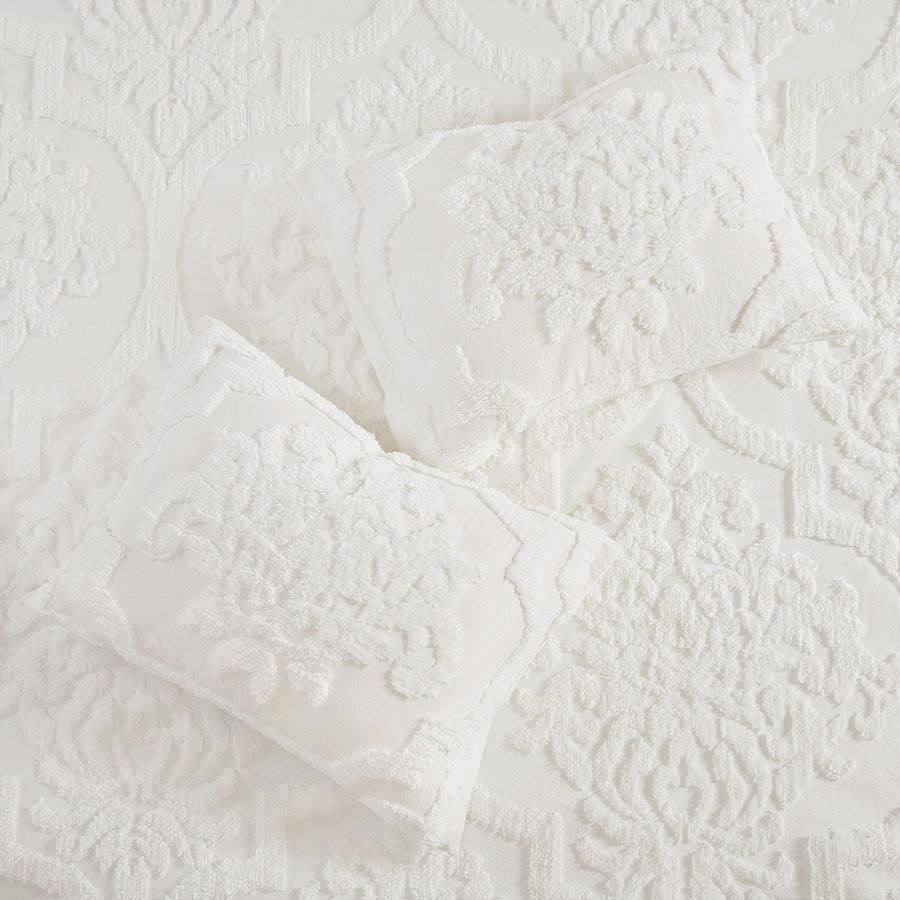 Olliix.com Comforters & Blankets - Viola 3 Piece Tufted Cotton Chenille Damask Comforter Set White King/Cal King