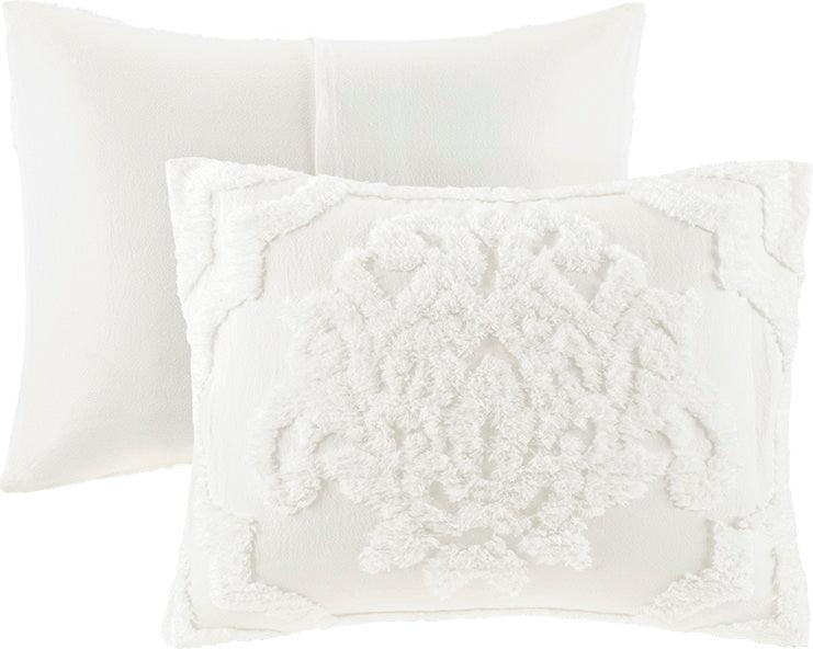 Olliix.com Comforters & Blankets - Viola 3 Piece Tufted Cotton Chenille Damask Comforter Set White King/Cal King