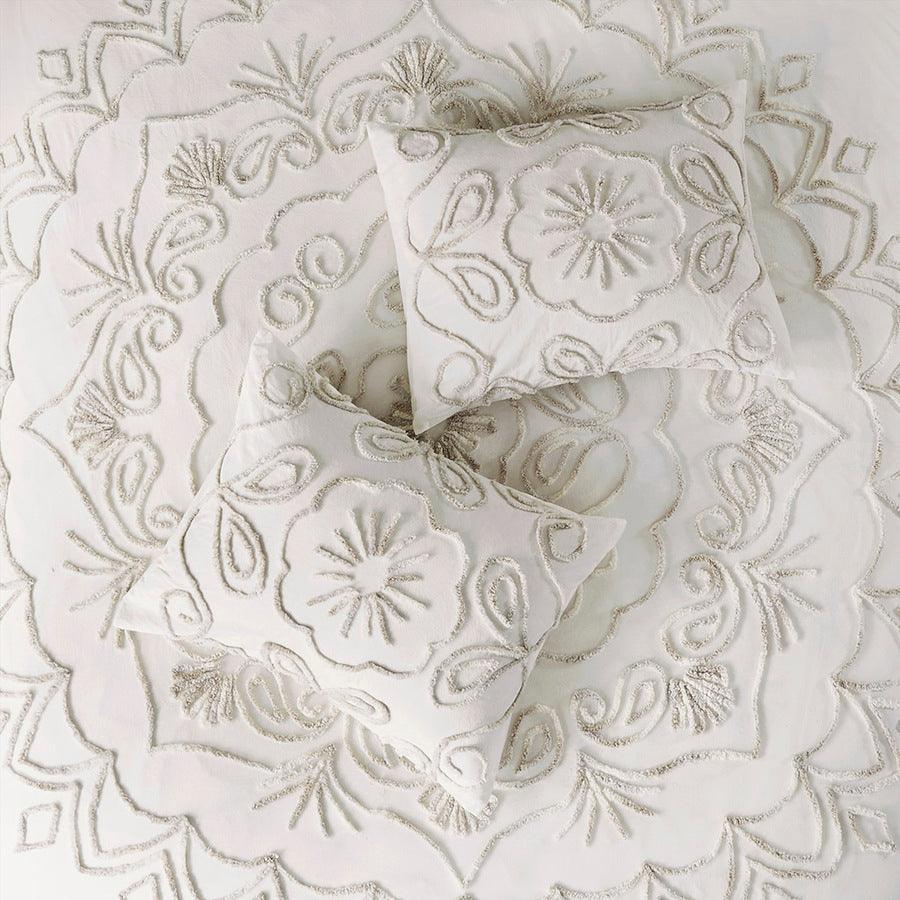 Olliix.com Comforters & Blankets - Violette Full/Queen 3 Piece Tufted Cotton Chenille Coverlet Set Ivory & Taupe