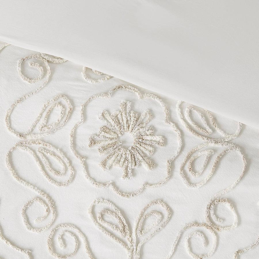 Olliix.com Comforters & Blankets - Violette King/California King 3 Piece Tufted Cotton Chenille Comforter Set Ivory & Taupe