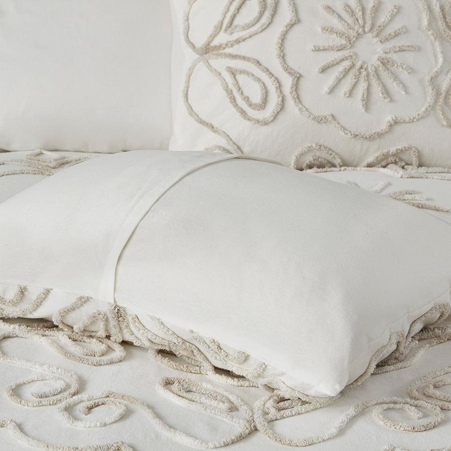Olliix.com Comforters & Blankets - Violette King/California King 3 Piece Tufted Cotton Chenille Comforter Set Ivory & Taupe