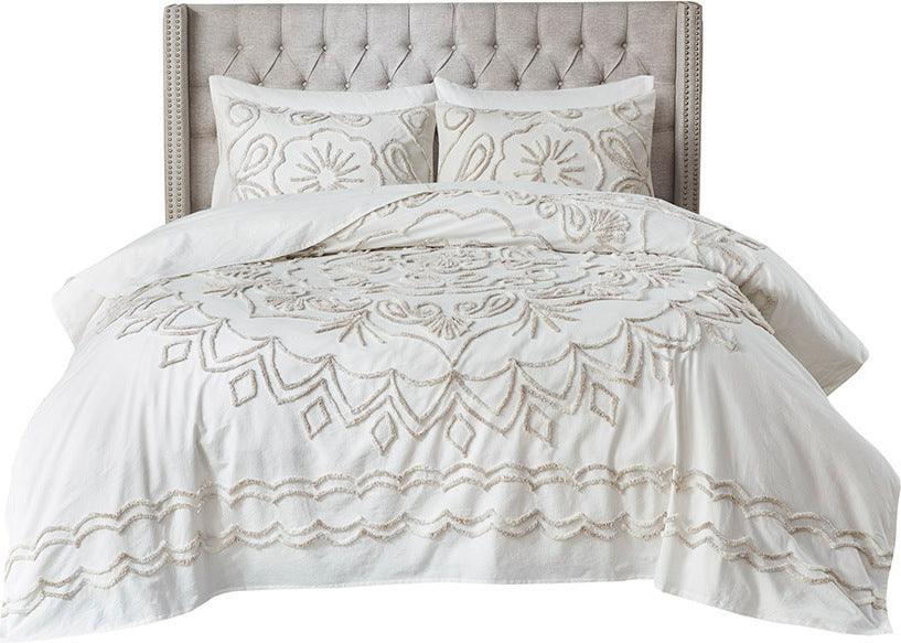 Olliix.com Comforters & Blankets - Violette King/California King 3 Piece Tufted Cotton Chenille Coverlet Set Ivory & Taupe