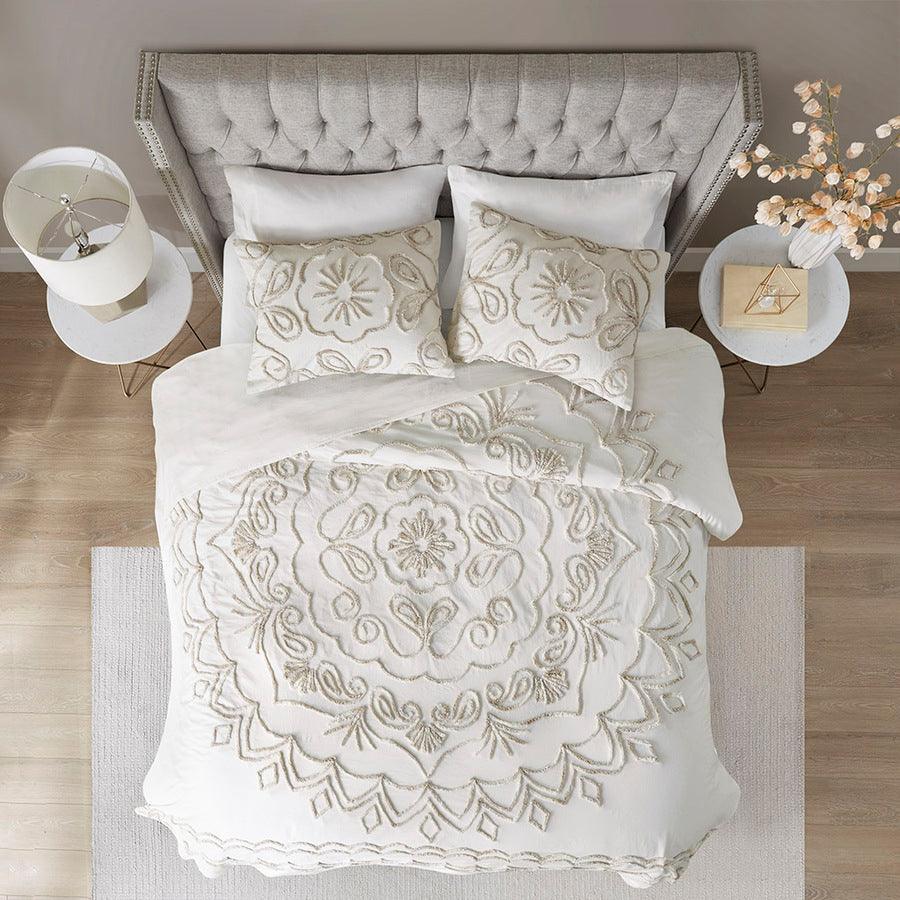 Olliix.com Comforters & Blankets - Violette King/California King 3 Piece Tufted Cotton Chenille Coverlet Set Ivory & Taupe