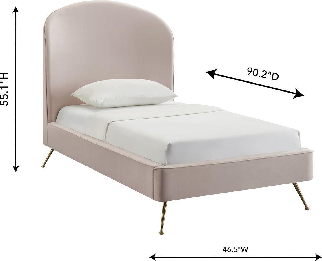 Tov Furniture Beds - Vivi Blush Velvet Bed in Twin Brushed Gold & Blush