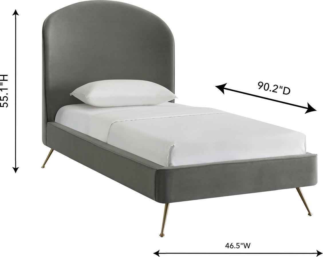Tov Furniture Beds - Vivi Grey Velvet Bed in Twin Brushed Gold & Gray