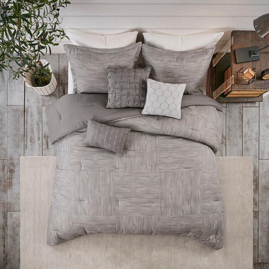 Olliix.com Comforters & Blankets - Walter 7 Piece Printed 20 " D Seersucker Comforter Set Gray King