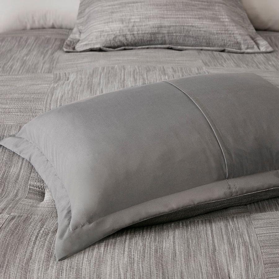 Olliix.com Comforters & Blankets - Walter 7 Piece Printed 20 " D Seersucker Comforter Set Gray King