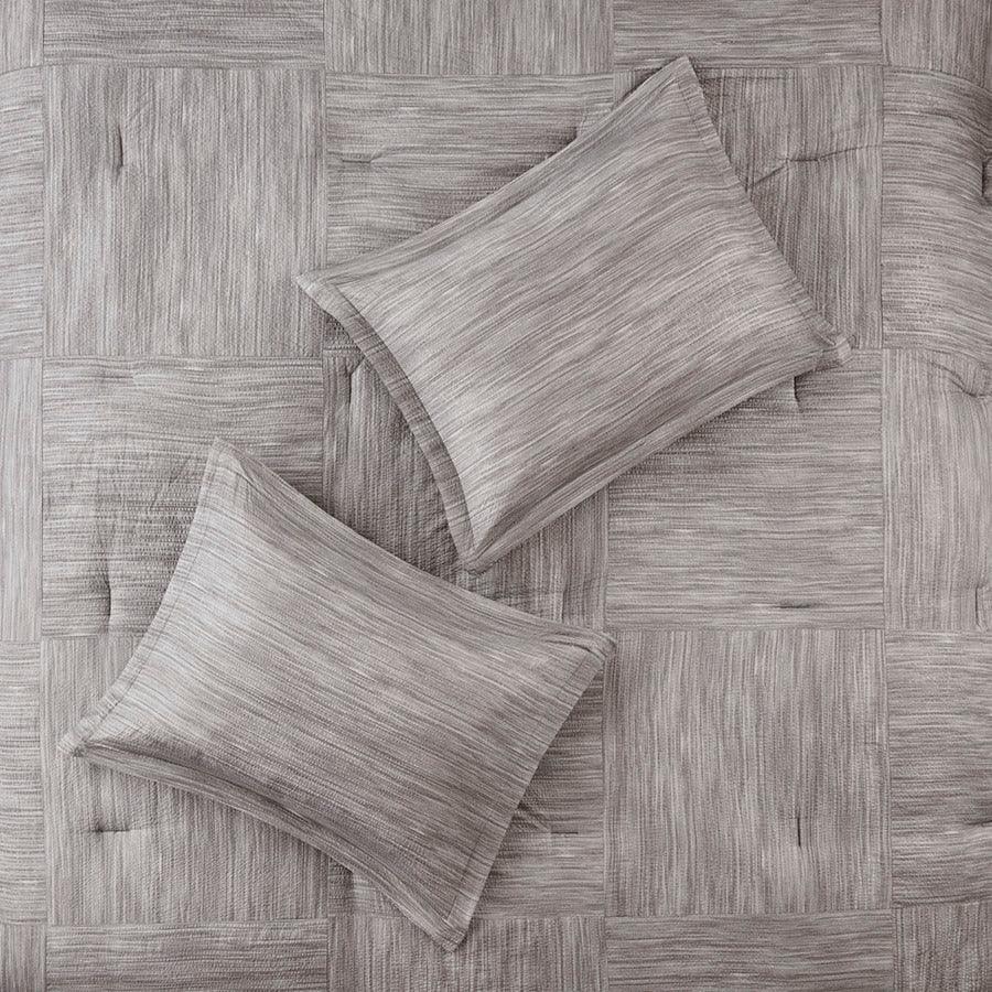 Olliix.com Comforters & Blankets - Walter 7 Piece Printed Seersucker Comforter Set Gray Cal King