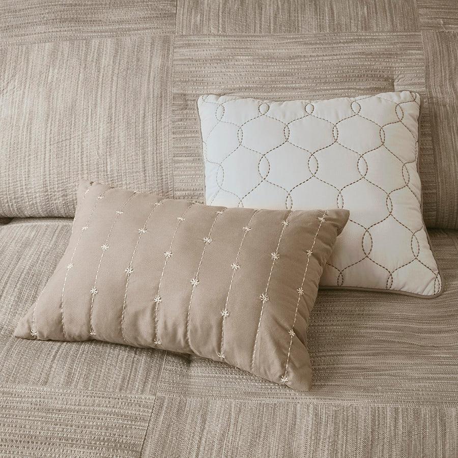 Olliix.com Comforters & Blankets - Walter Coastal 7 Piece Printed Seersucker Comforter Set Taupe King