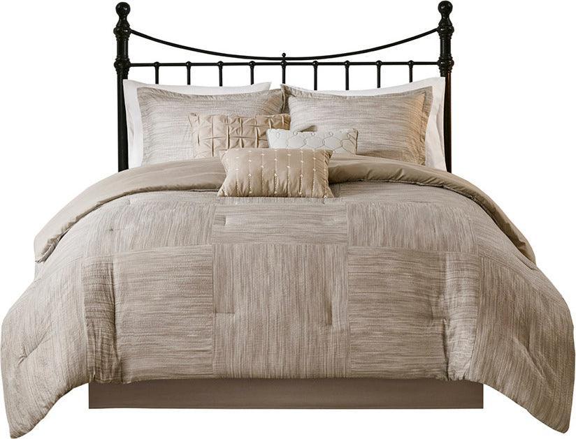 Olliix.com Comforters & Blankets - Walter Coastal 7 Piece Printed Seersucker Comforter Set Taupe King
