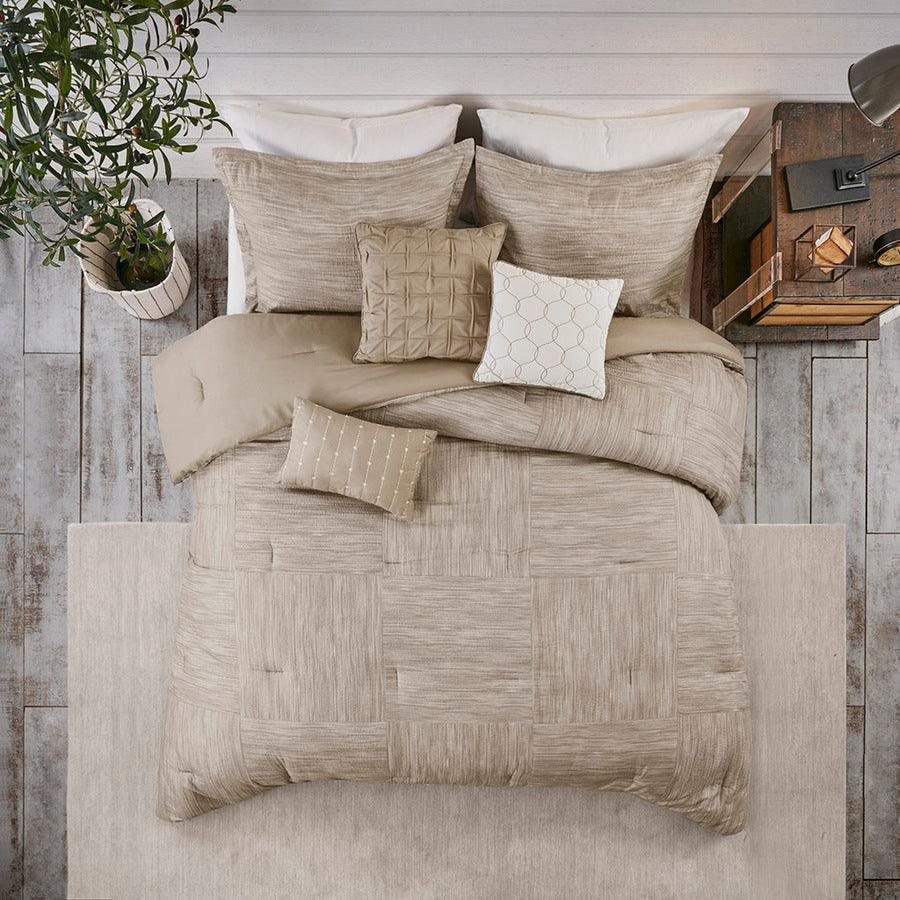 Olliix.com Comforters & Blankets - Walter Coastal 7 Piece Printed Seersucker Comforter Set Taupe King