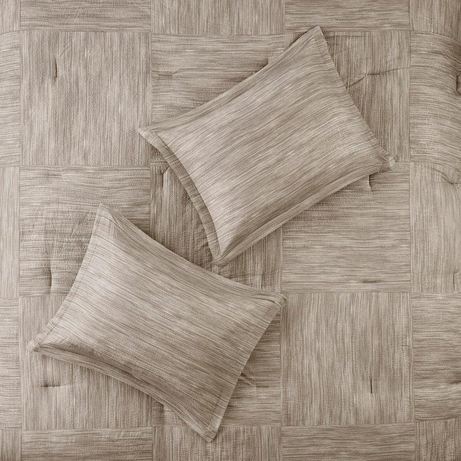 Olliix.com Comforters & Blankets - Walter Coastal 7 Piece Printed Seersucker Comforter Set Taupe King