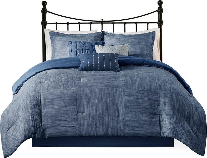 Olliix.com Comforters & Blankets - Walter Lodge/Cabin 7 Piece Printed Seersucker Comforter Set Navy Cal King