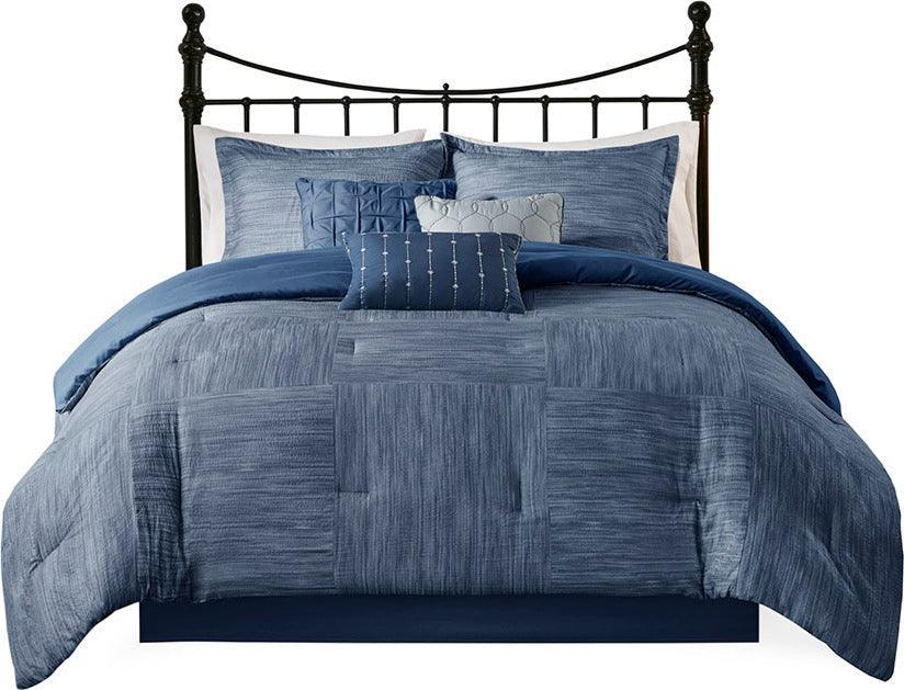 Olliix.com Comforters & Blankets - Walter Queen 7 Piece Printed Seersucker Comforter Set Navy