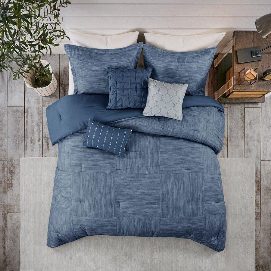 Olliix.com Comforters & Blankets - Walter Queen 7 Piece Printed Seersucker Comforter Set Navy