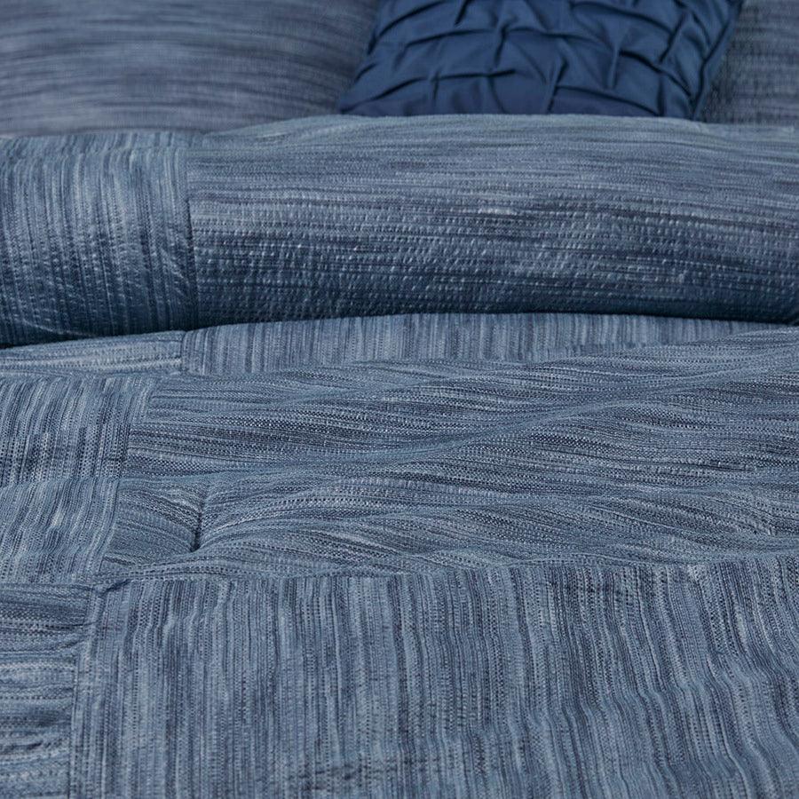 Olliix.com Comforters & Blankets - Walter Queen 7 Piece Printed Seersucker Comforter Set Navy