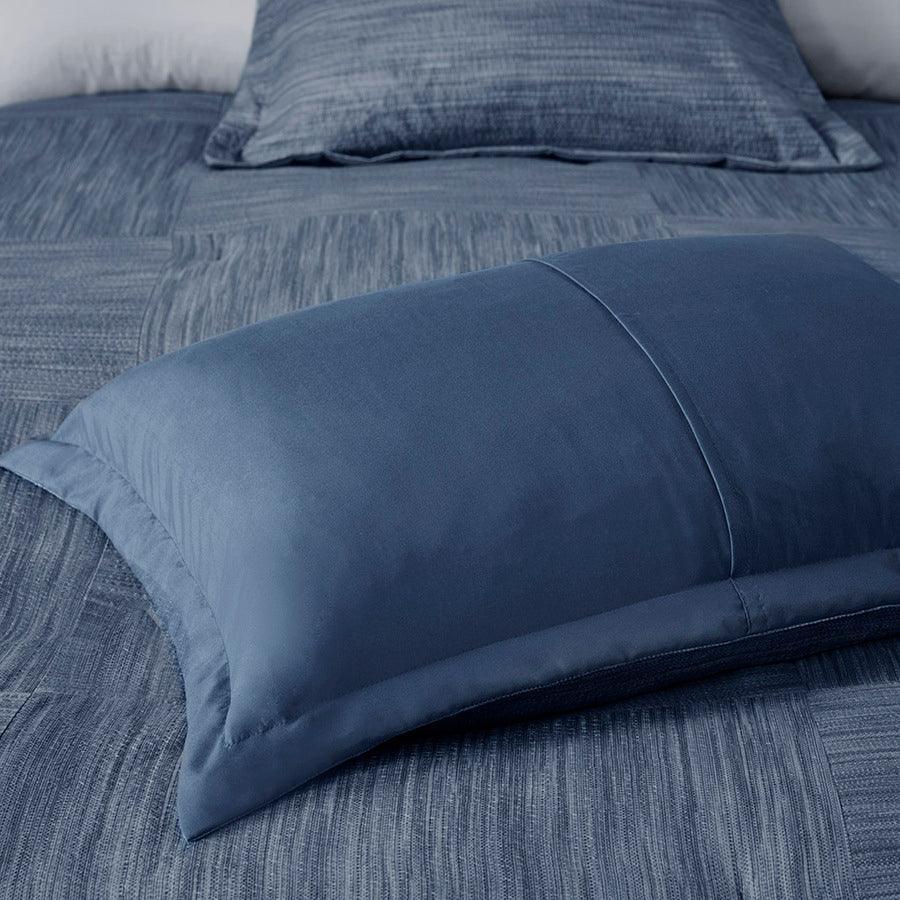Olliix.com Comforters & Blankets - Walter Queen 7 Piece Printed Seersucker Comforter Set Navy