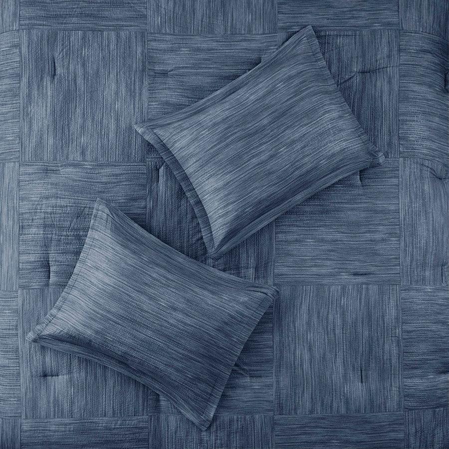 Olliix.com Comforters & Blankets - Walter Queen 7 Piece Printed Seersucker Comforter Set Navy