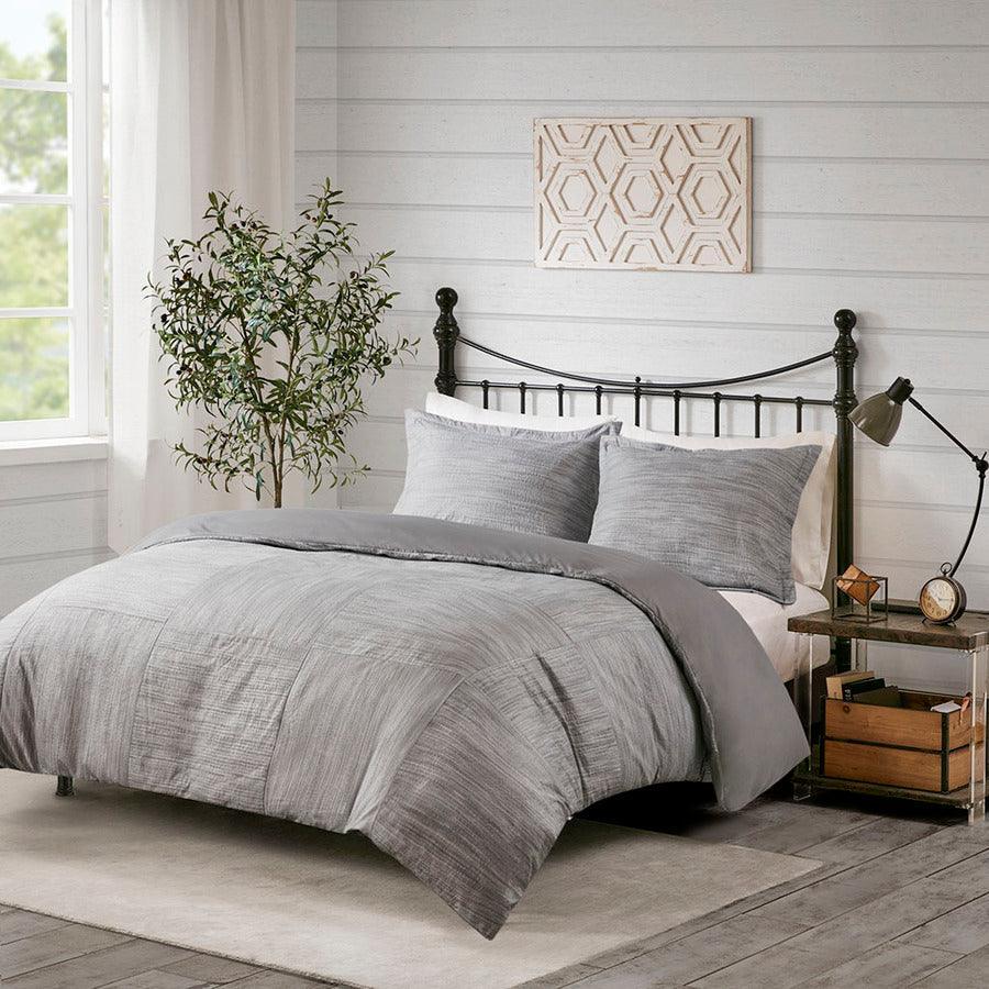 Olliix.com Duvet & Duvet Sets - Walter Transitional 3 Piece Printed Seersucker Duvet Cover Set King/Cal King Gray