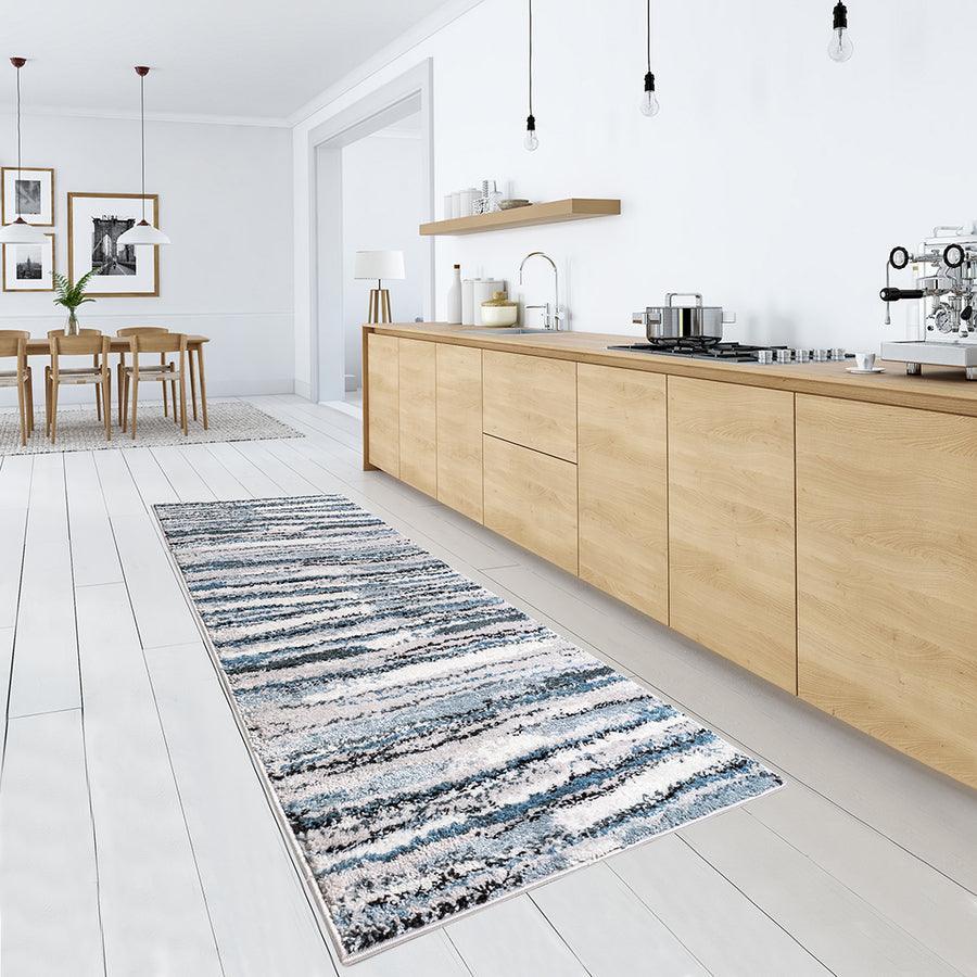 Olliix.com Indoor Rugs - Watercolor Abstract Stripe Woven Area Rug Blue MP35-8042