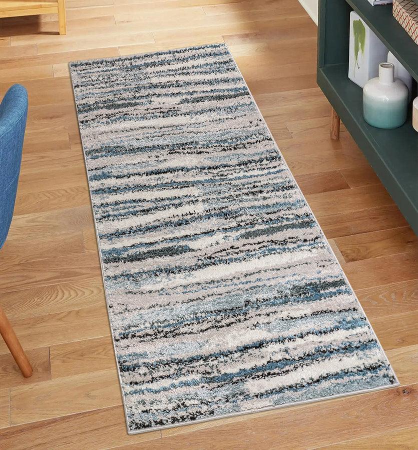 Olliix.com Indoor Rugs - Watercolor Abstract Stripe Woven Area Rug Blue MP35-8042