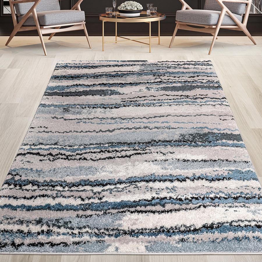 Olliix.com Indoor Rugs - Watercolor Abstract Stripe Woven Area Rug Blue MP35-8045