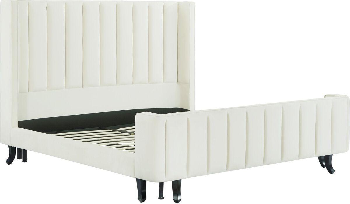 Tov Furniture Beds - Waverly Cream Velvet Bed in Queen Black & Cream