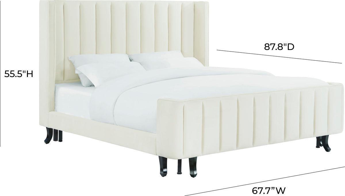 Tov Furniture Beds - Waverly Cream Velvet Bed in Queen Black & Cream