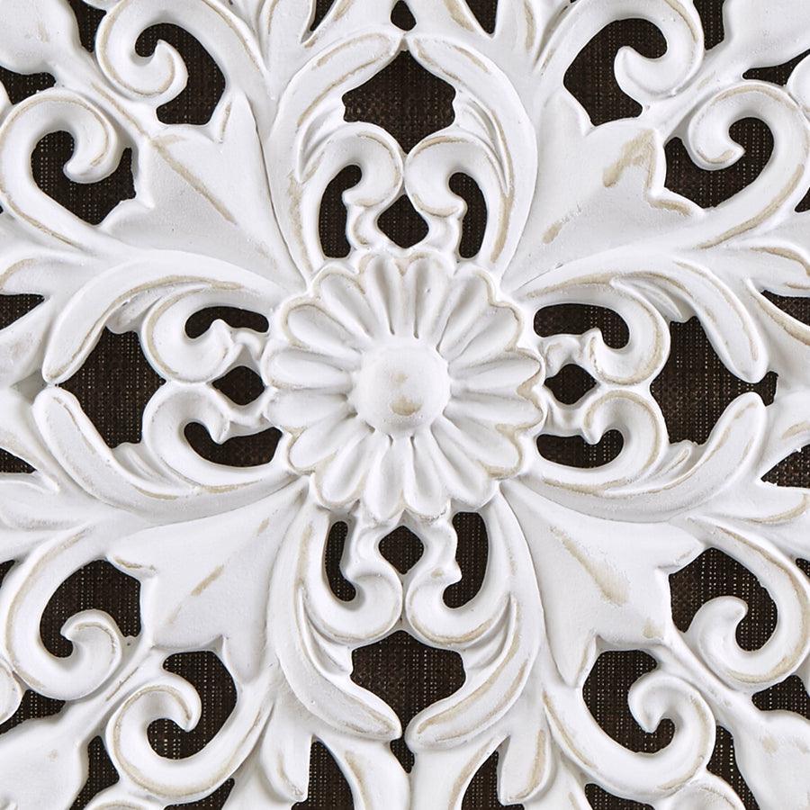 Olliix.com Wall Art - White Mandala Trinity 3D Embellished Linen Canvas 3 Piece Wall Art White & Brown