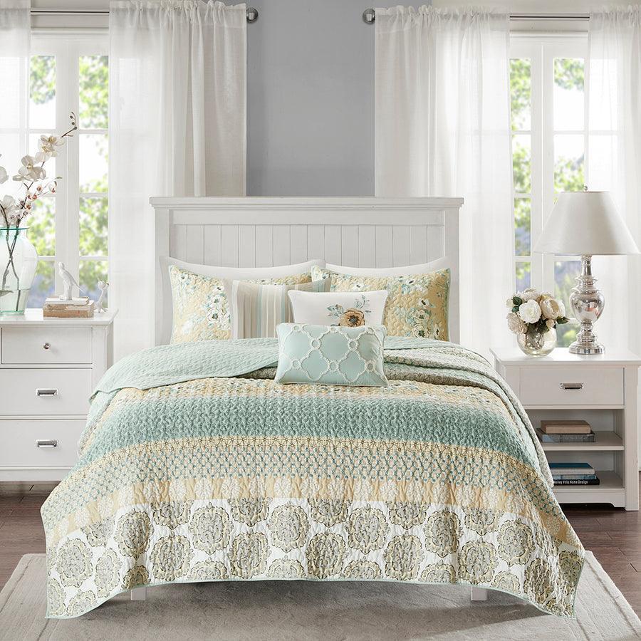 Olliix.com Comforters & Blankets - Willa Full/Queen 6 Piece Reversible Coverlet Set Green