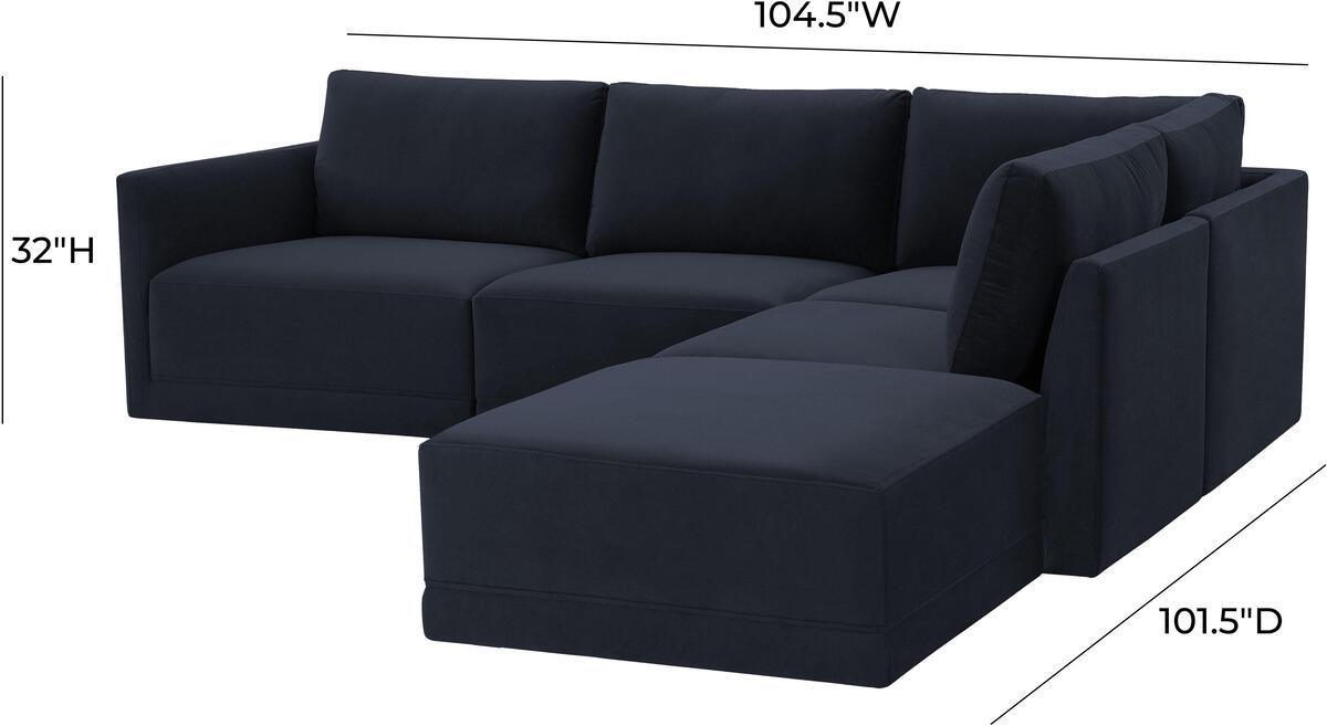 Tov Furniture Sectional Sofas - Willow Navy Modular RAF Sectional