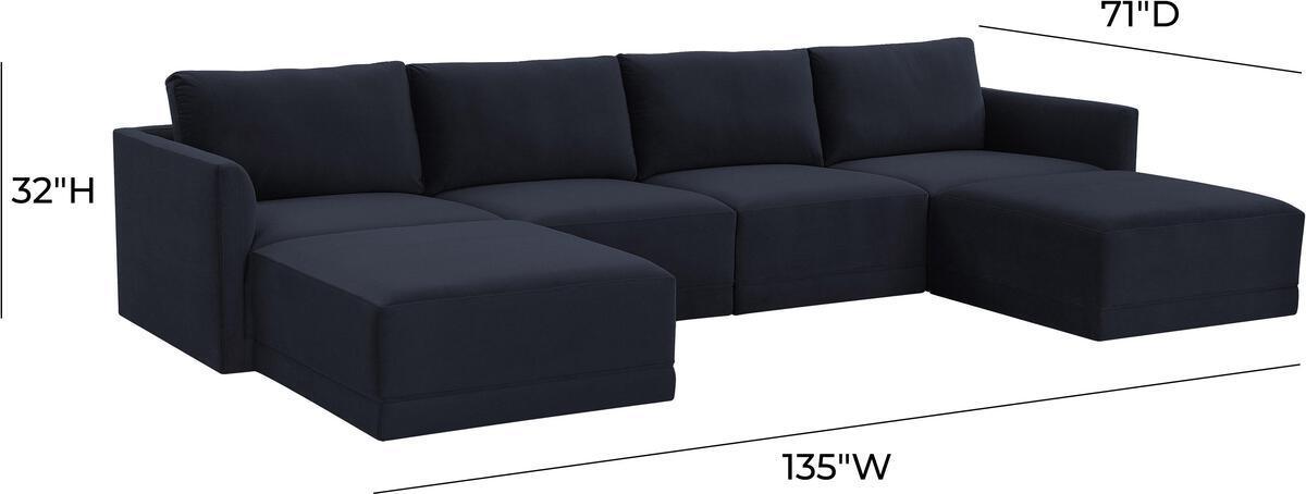 Tov Furniture Sectional Sofas - Willow Navy Modular U Sectional