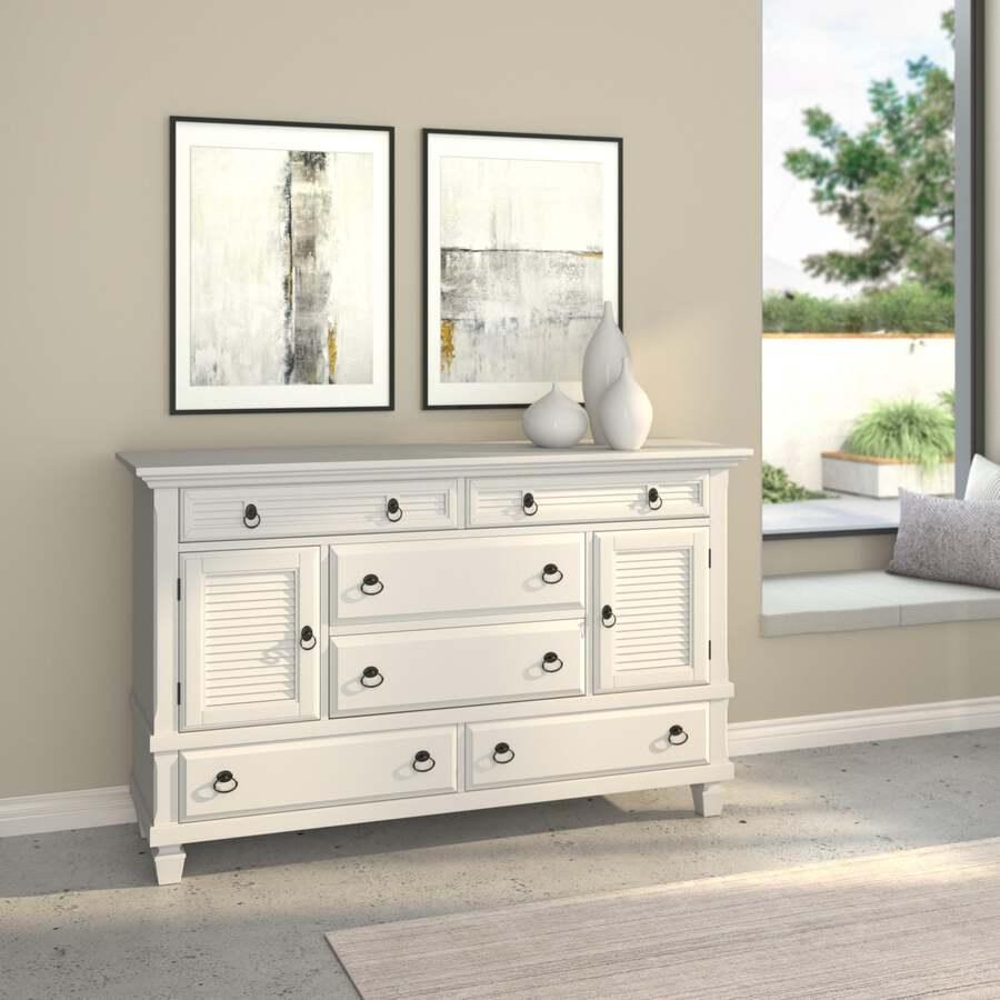 Alpine Furniture Dressers - Winchester 6 Drawer Dresser w/2 Cabinets, White