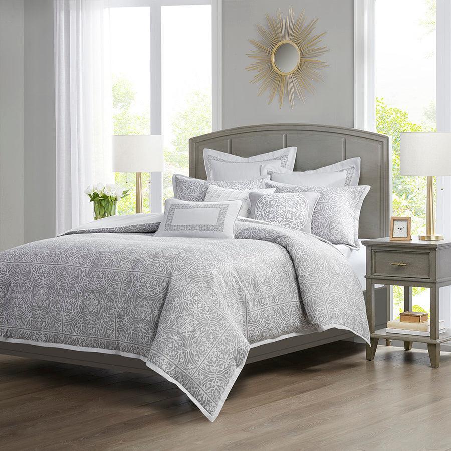 Olliix.com Comforters & Blankets - Windham Jacquard Comforter Set Grey