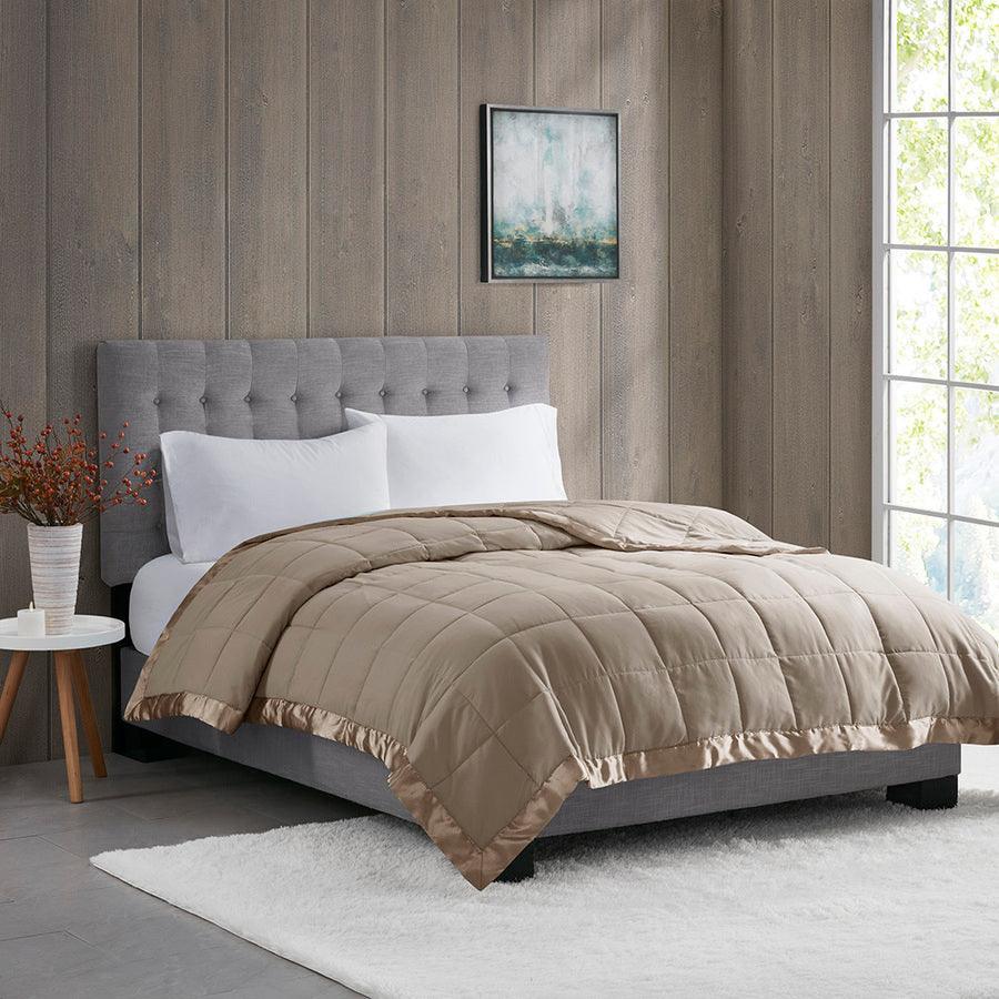 Olliix.com Comforters & Blankets - Windom Casual All Season Microfiber Down Alt Blanket with 3M Scotchgard Full/Queen Brown