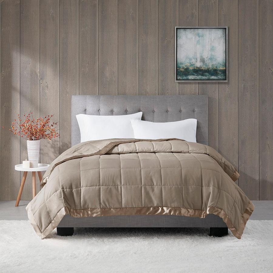 Olliix.com Comforters & Blankets - Windom Casual All Season Microfiber Down Alt Blanket with 3M Scotchgard Full/Queen Brown