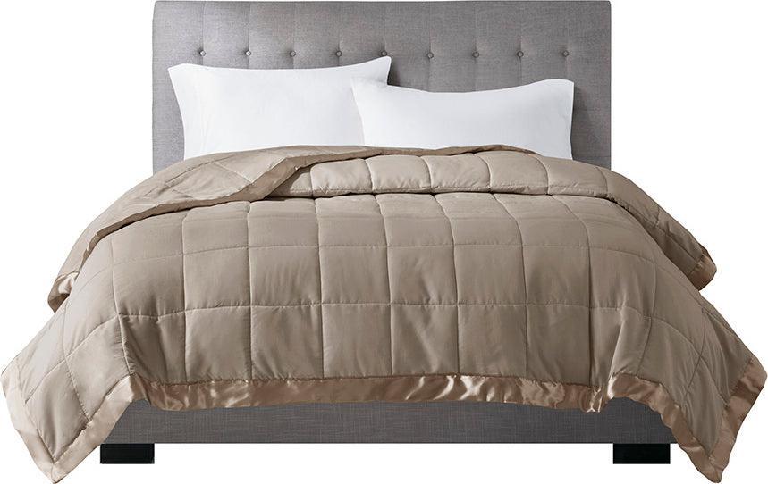 Olliix.com Comforters & Blankets - Windom Casual All Season Microfiber Down Alt Blanket with 3M Scotchgard Full/Queen Brown