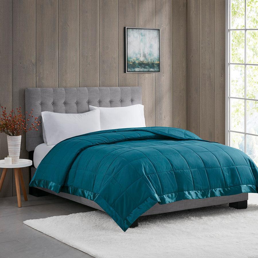 Olliix.com Comforters & Blankets - Windom Casual All Season Microfiber Down Alt Blanket with 3M Scotchgard Full/Queen Teal