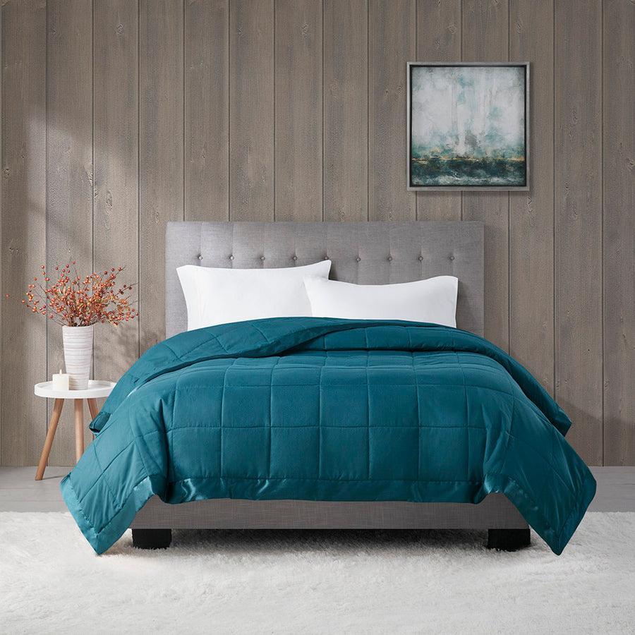Olliix.com Comforters & Blankets - Windom Casual All Season Microfiber Down Alt Blanket with 3M Scotchgard Full/Queen Teal
