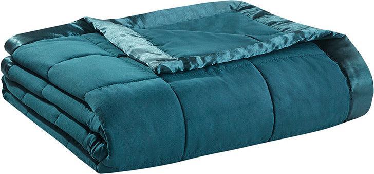 Olliix.com Comforters & Blankets - Windom Casual All Season Microfiber Down Alt Blanket with 3M Scotchgard Full/Queen Teal