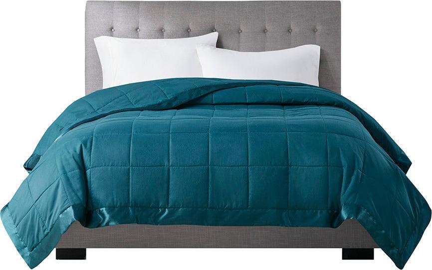 Olliix.com Comforters & Blankets - Windom Casual All Season Microfiber Down Alt Blanket with 3M Scotchgard Full/Queen Teal