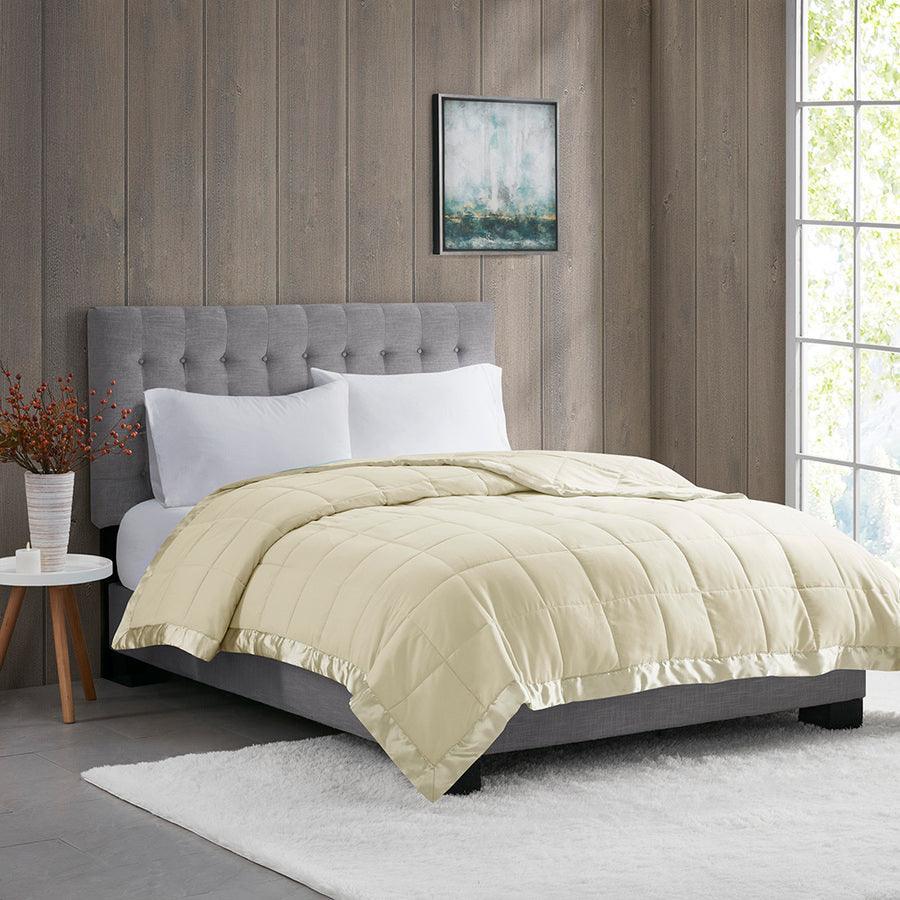 Olliix.com Comforters & Blankets - Windom Casual All Season Microfiber Down Alt Blanket with 3M Scotchgard Twin Ivory