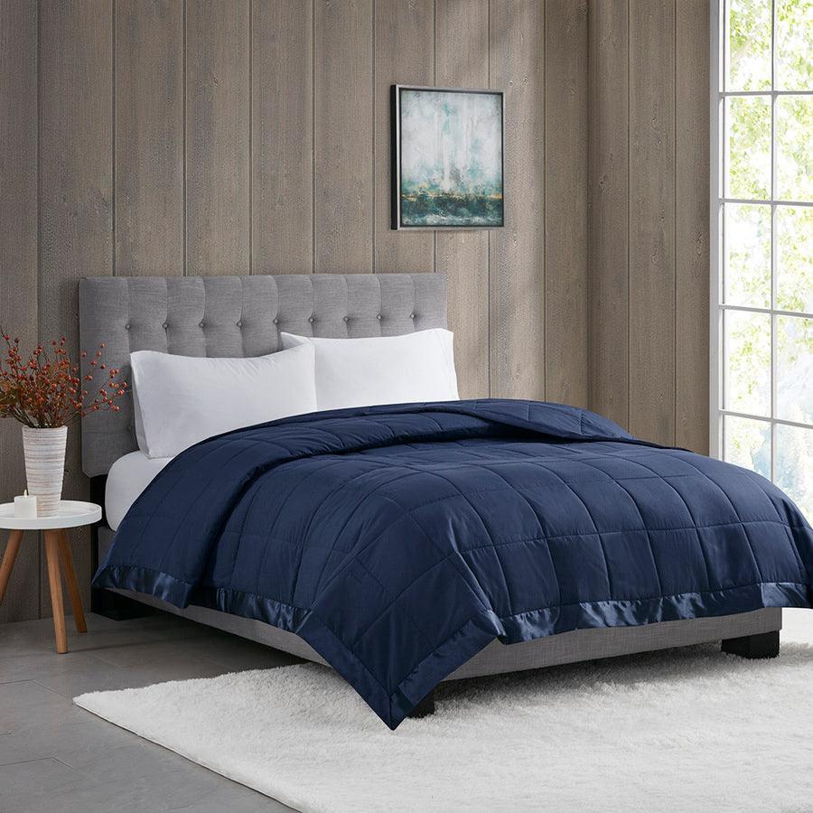 Olliix.com Comforters & Blankets - Windom Casual All Season Microfiber Down Alt Blanket with 3M Scotchgard Twin Navy