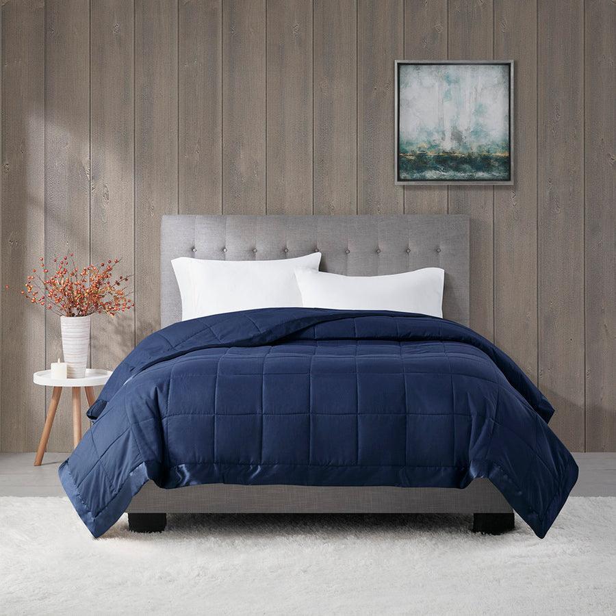 Olliix.com Comforters & Blankets - Windom Casual All Season Microfiber Down Alt Blanket with 3M Scotchgard Twin Navy