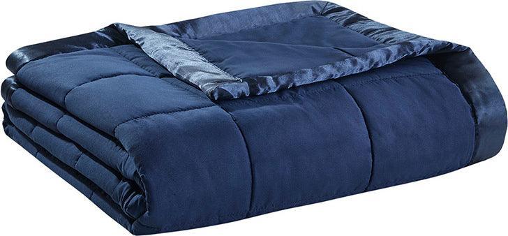 Olliix.com Comforters & Blankets - Windom Casual All Season Microfiber Down Alt Blanket with 3M Scotchgard Twin Navy