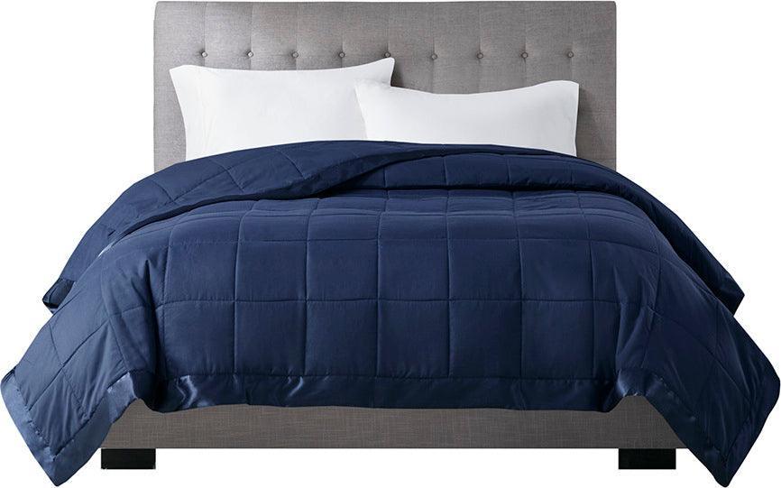 Olliix.com Comforters & Blankets - Windom Casual All Season Microfiber Down Alt Blanket with 3M Scotchgard Twin Navy