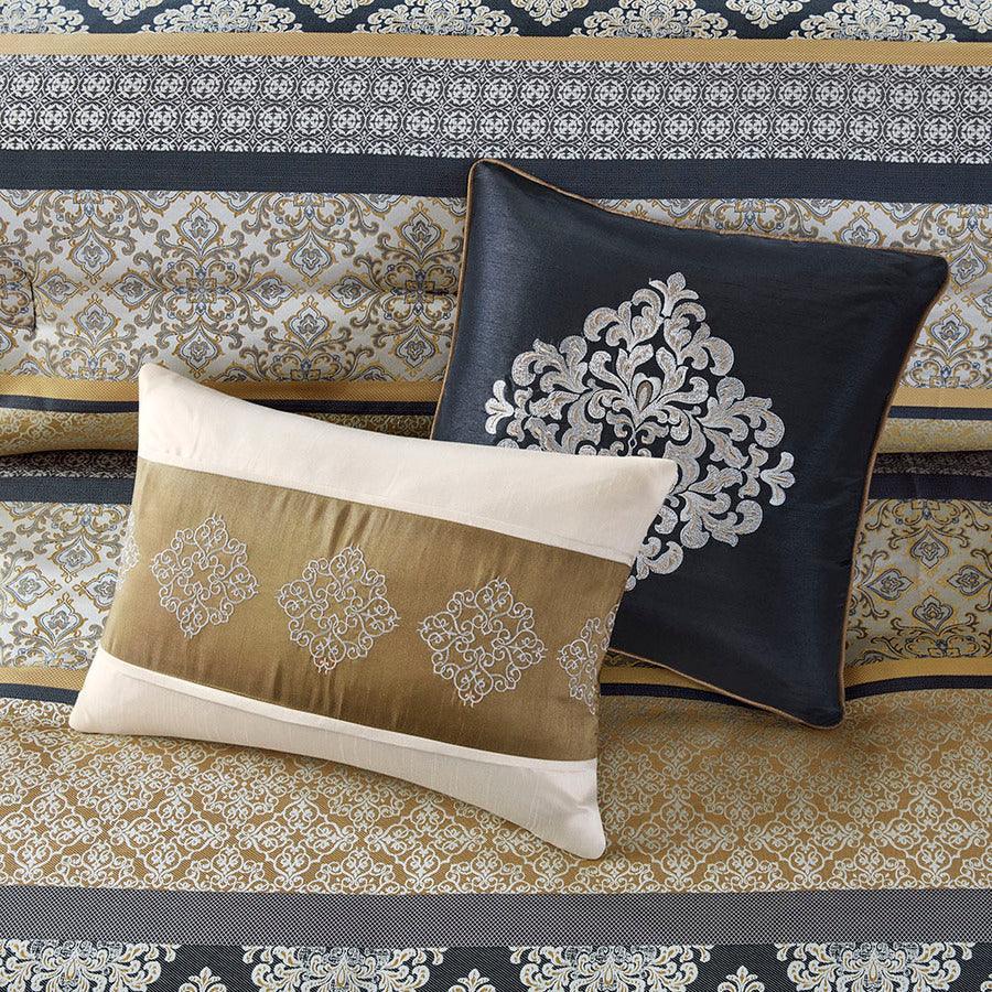 Olliix.com Comforters & Blankets - Windsor Queen 24 Piece Traditional Room In A Bag Black & Gold