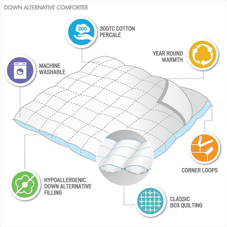 Olliix.com Comforters & Blankets - Winfield 300 TC Cotton 90 " W Percale Luxury Down Alternative Comforter White Full/Queen