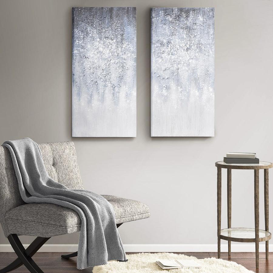 Olliix.com Wall Paintings - Winter Glaze Heavy Textured Canvas with Glitter Embellishment 2 Piece Set Blue & White